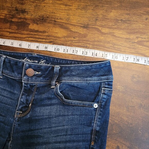 American Eagle Jeans 8 R Slim Boot Low Rise Stretch Medium Dark Wash - Picture 6 of 11